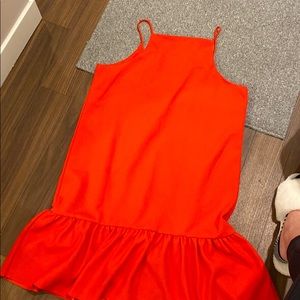Red high neck flounce hem mini dress